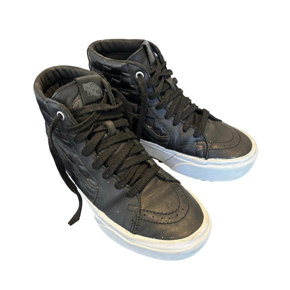 Vans Sk8-Hi Stacked 7.0 Black Leather High Top Platform Checkerboard Skater